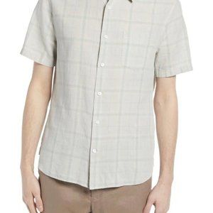 Vince Slim Fit Plaid Short Sleeve Button-Up Linen Blend Shirt small s